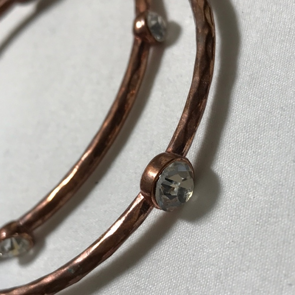 Copper Tone Bangle Bracelets, Clear Rhinestones - image 2